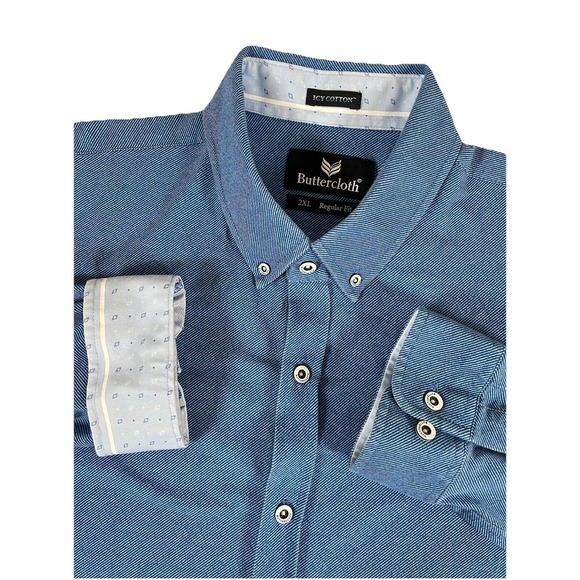 Butter Cloth Other - Buttercloth Icy Cotton Reg Fit Blue Button Dwn Stretch Flip Cuff Shirt Men's XXL